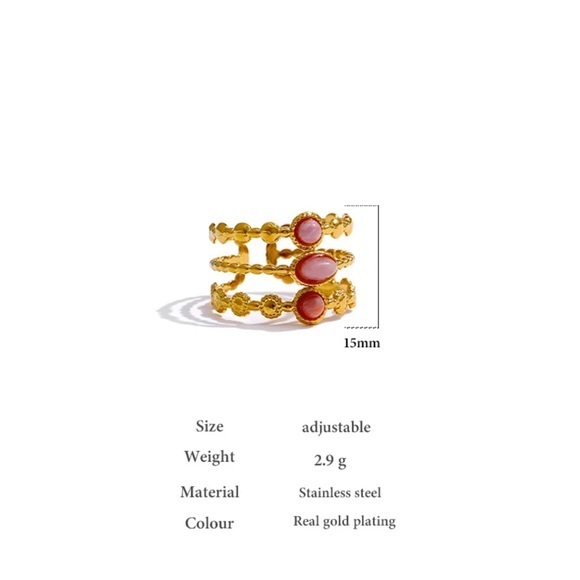 18K Gold Plated Dialogite Stone Ring - Picture 9 of 13